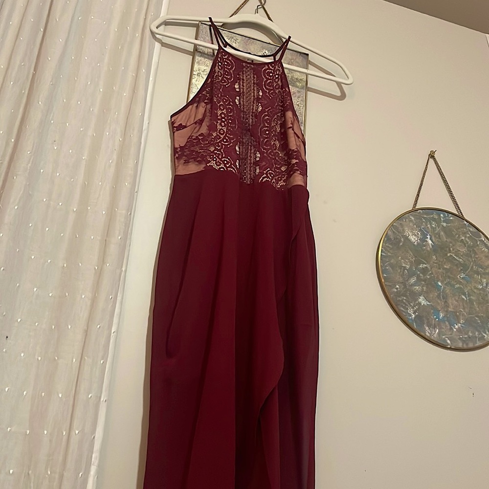 LUSH Clothing maroon high low dress
